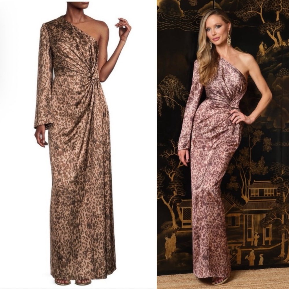 Muse by Marchesa Leopard One Shoulder Gown Sz 2 Evening Formal Dress Elegant